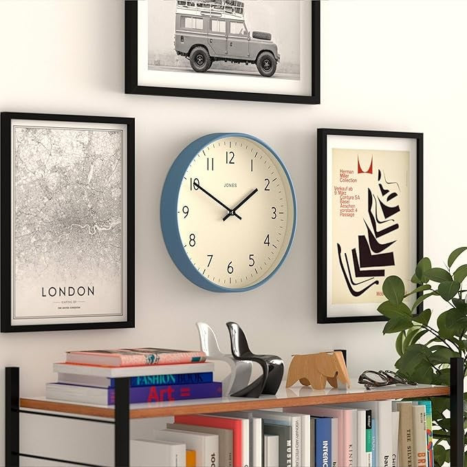 30cm Mid Blue Silent Wall Clock Modern Round Easy Read Home Office