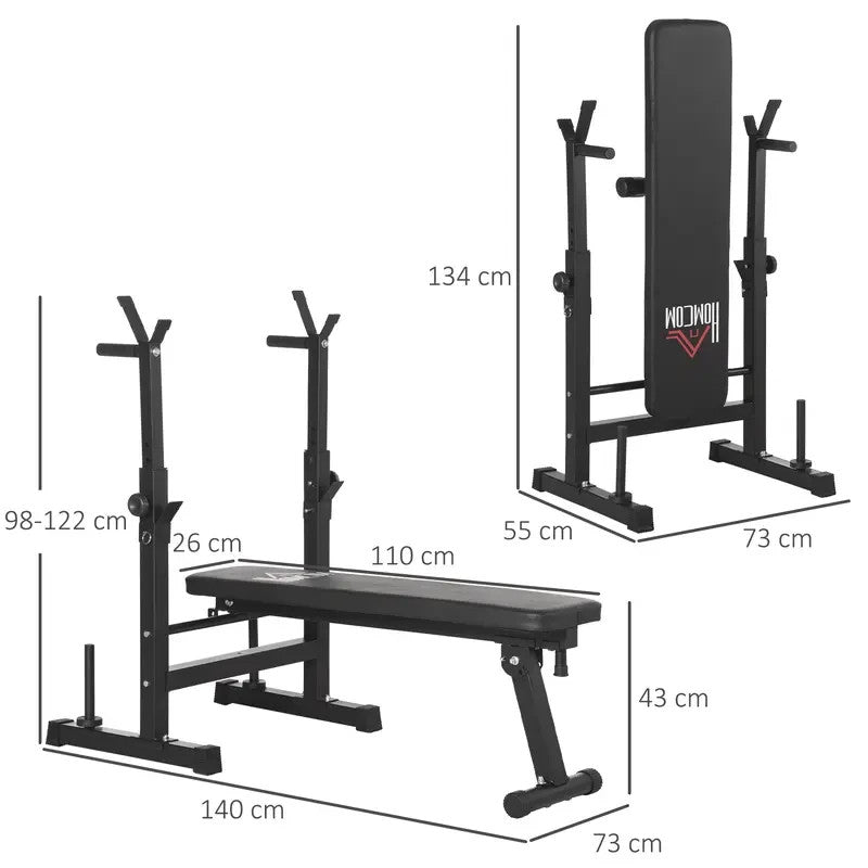 Adjustable Foldable Weight Bench w/ Barbell Rack Dip Station Home Gym