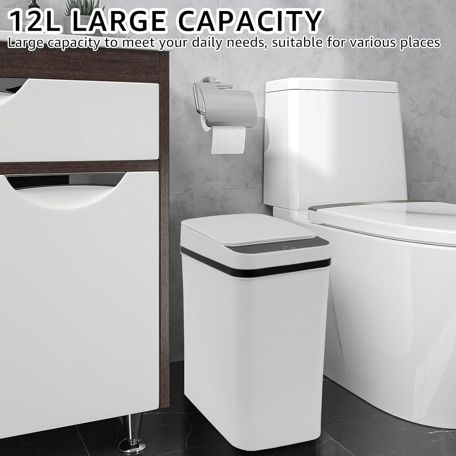 12L Touchless Motion Sensor Bathroom Bin – Automatic Trash