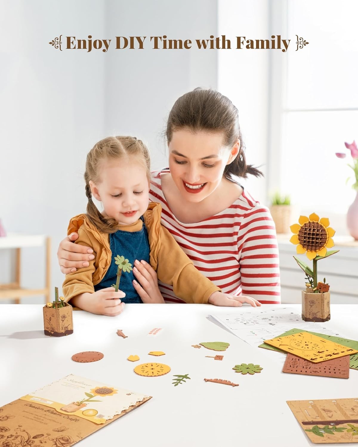 3D Wooden Sunflower Puzzle Kit – DIY Flower Craft Gift & Home Decor