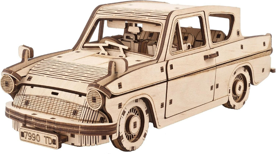 3D Wooden Flying Car Puzzle for Adults – Moving Model Kit with Spring Drive