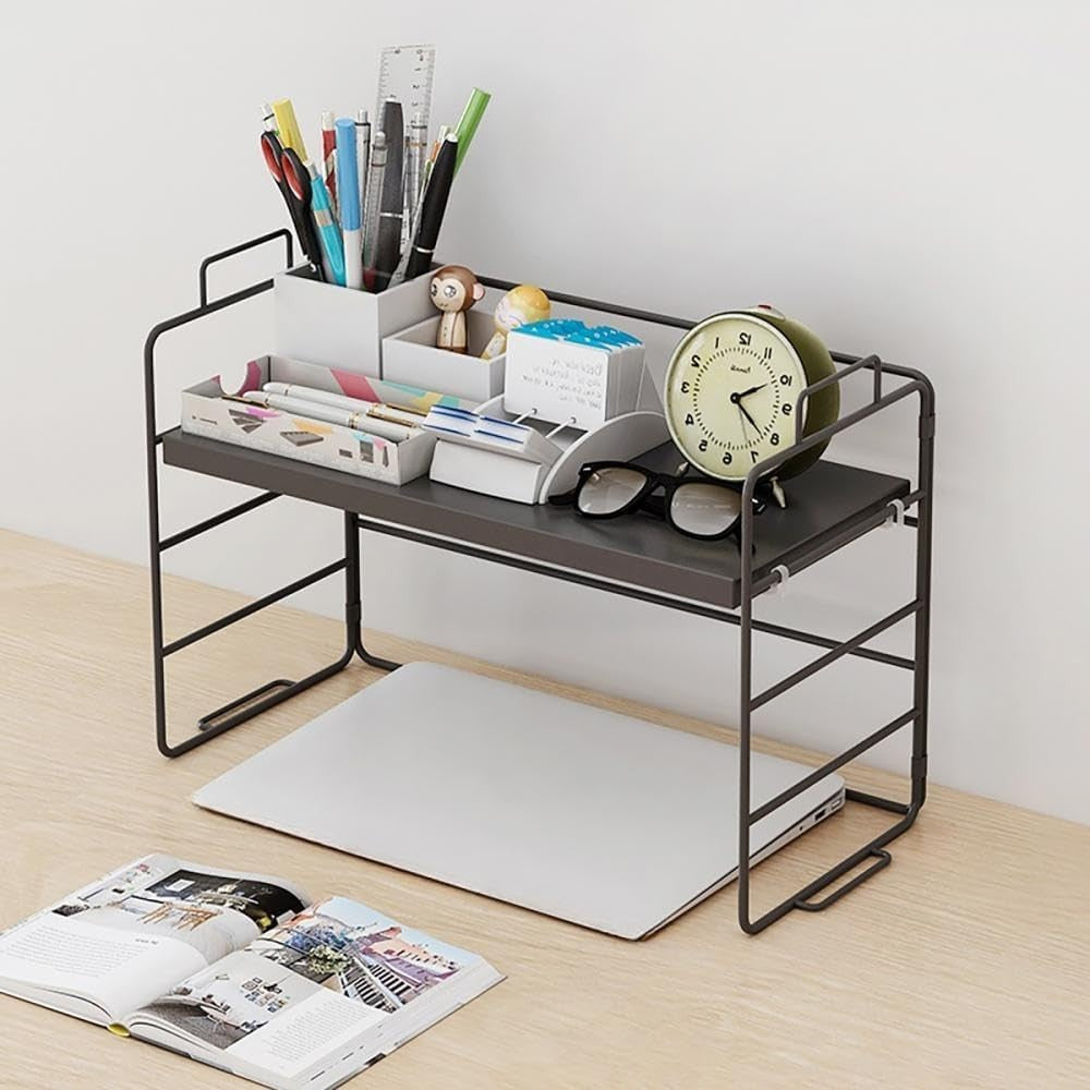 Desktop Organizer Shelf Compact Display Rack Storage Bookcase Black Frame