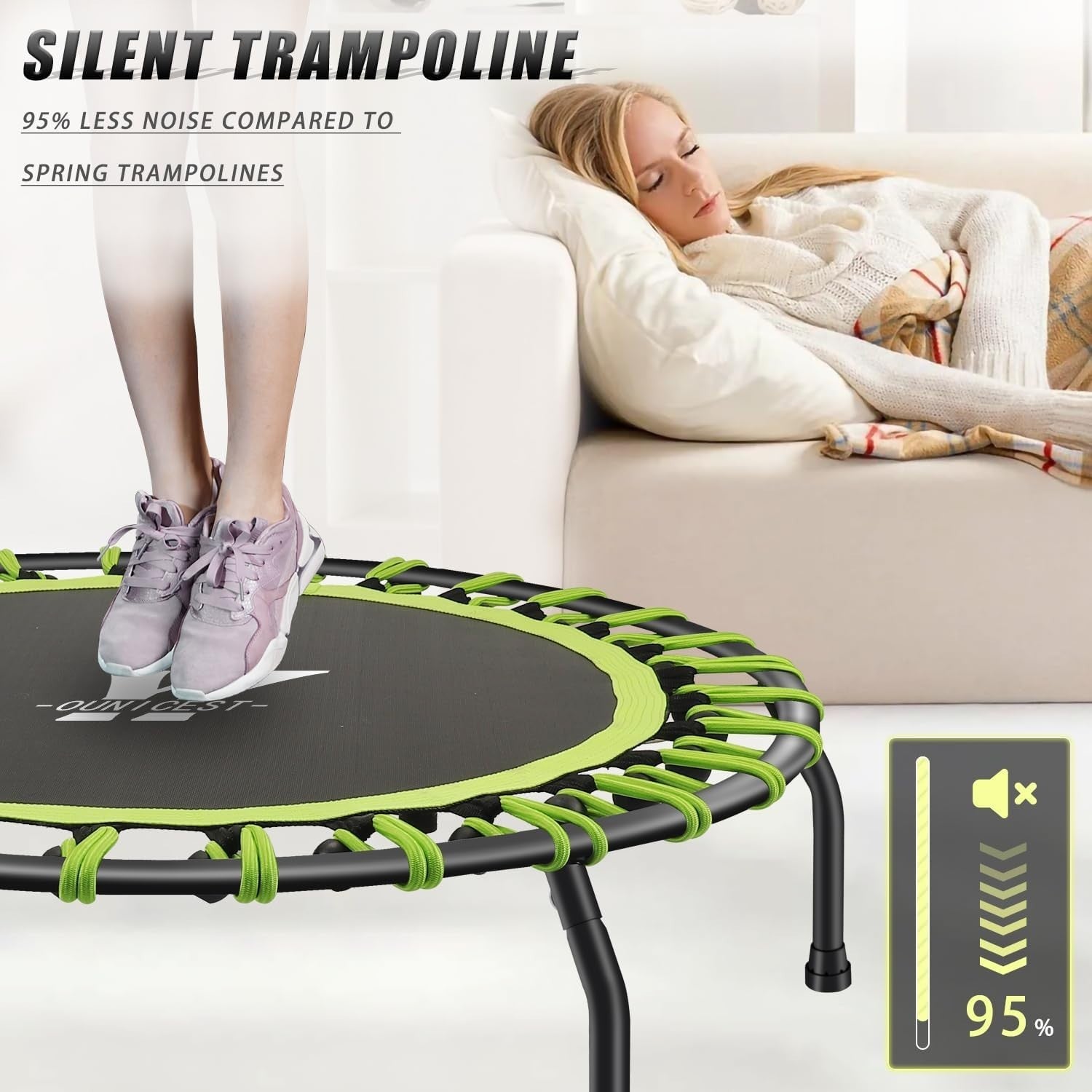 40in Quiet Bungee Rebounder Trampoline Indoor Low Impact Cardio