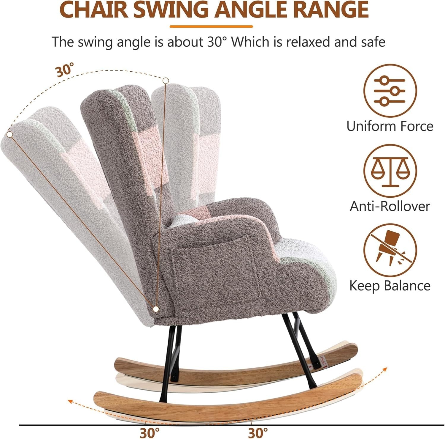 Patchwork Rocking Chair with Ottoman | Ergonomic Comfort & Solid Wood Legs