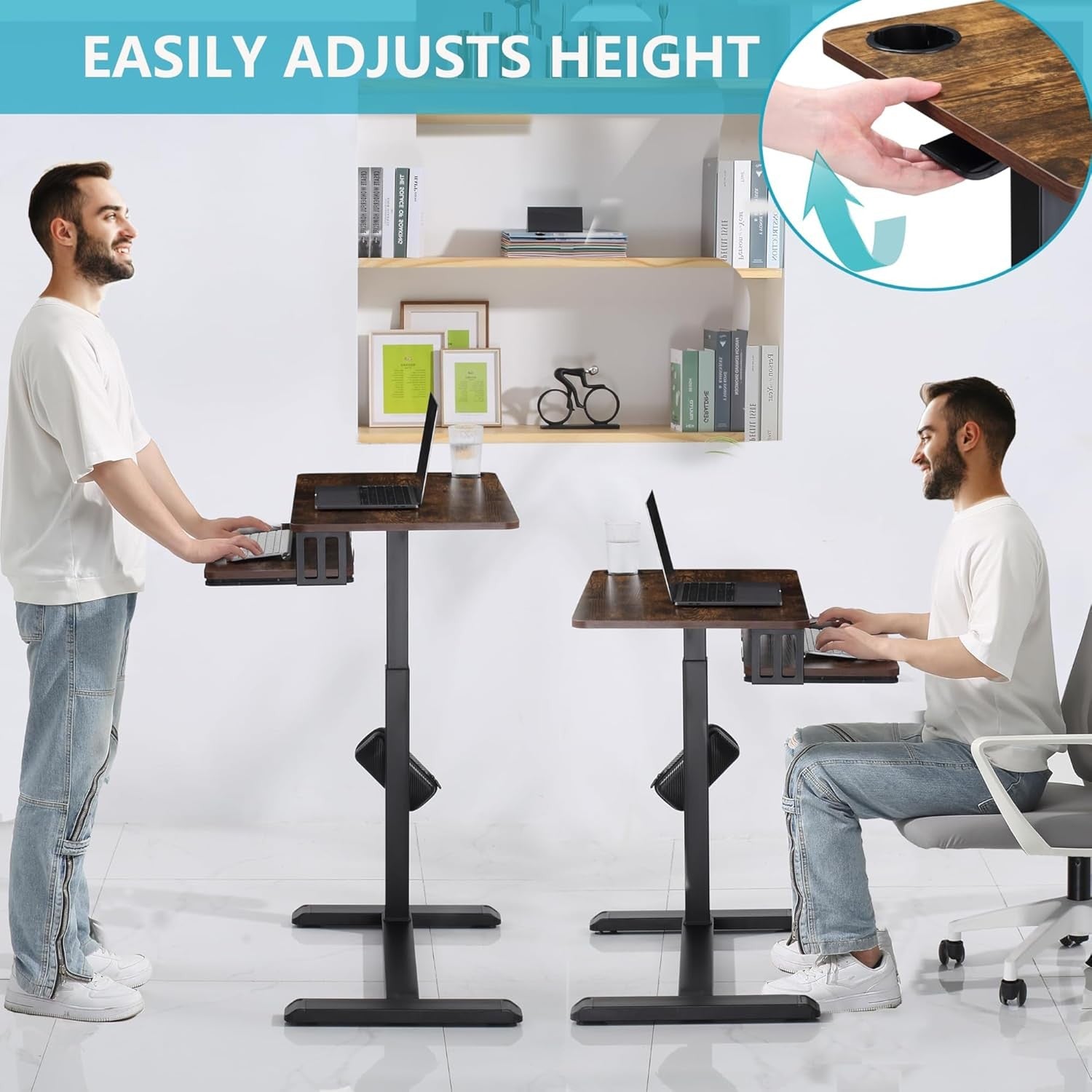 Overbed Table Adjustable Rolling Laptop Desk With Drawer Keyboard Tray Walnut