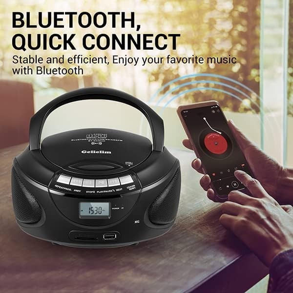 Portable CD Boombox Bluetooth AM FM Radio USB SD AUX Headphone