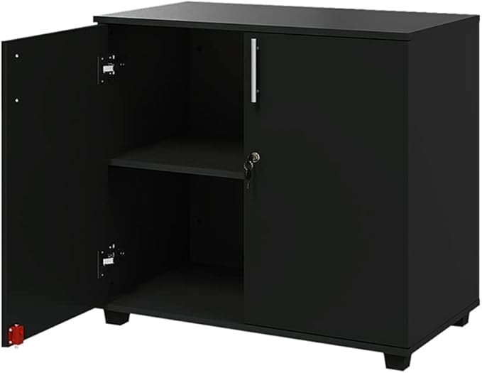 Black Wooden Office Storage Cabinet 2 Door Cupboard with Lock for Home & File