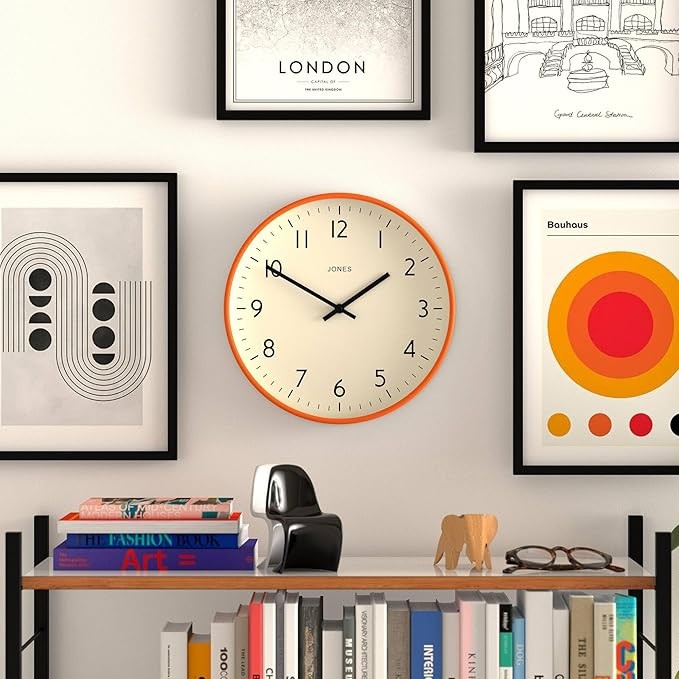 30cm Orange Wall Clock Modern Silent Quartz Easy Read Numbers Home Office Decor