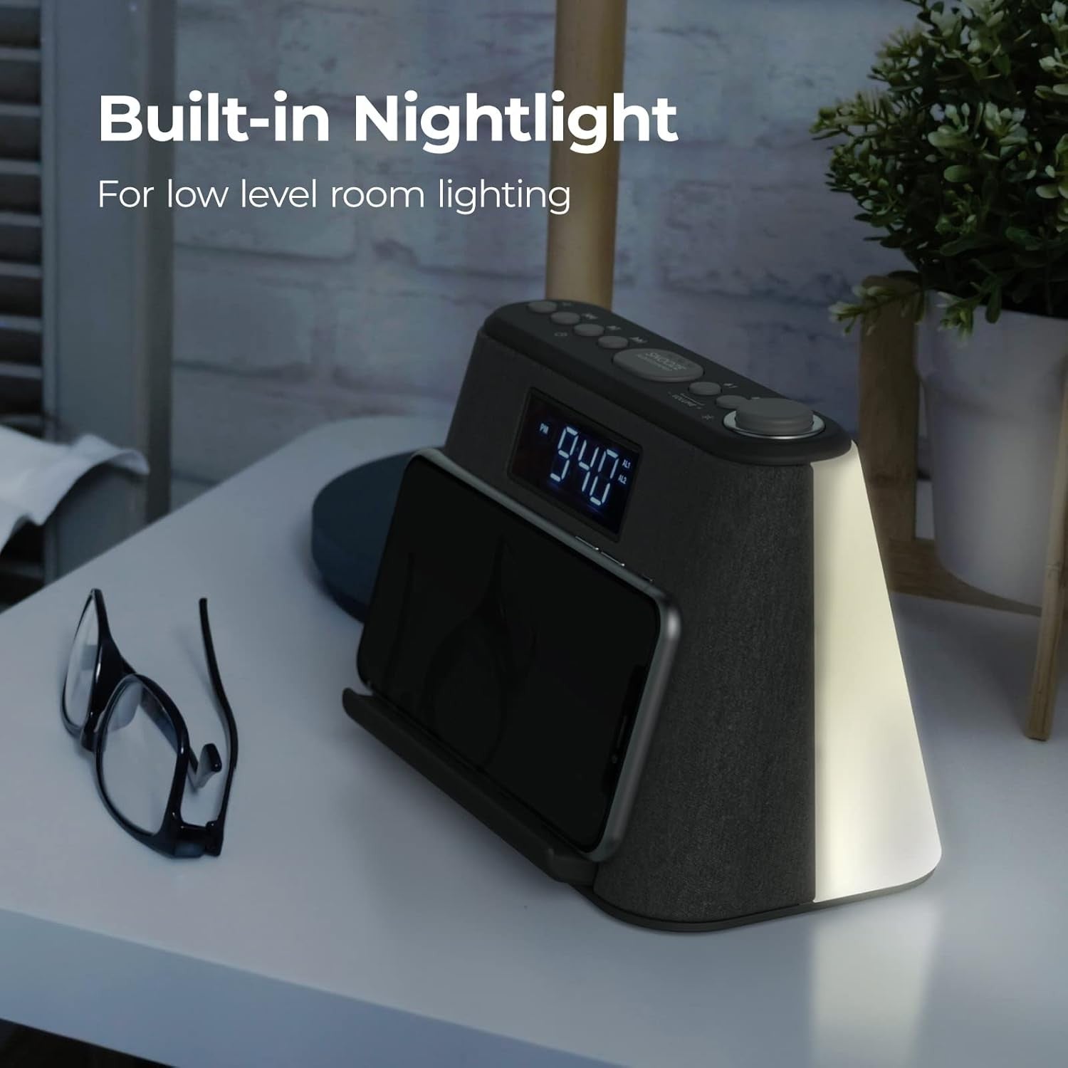 Wireless Charging Alarm Clock Bluetooth Speaker FM Radio Qi USB Night Light