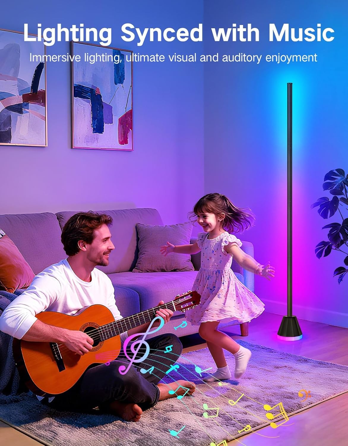 RGB LED Corner Floor Lamp Smart App Remote Music Sync Mood Lighting Tall