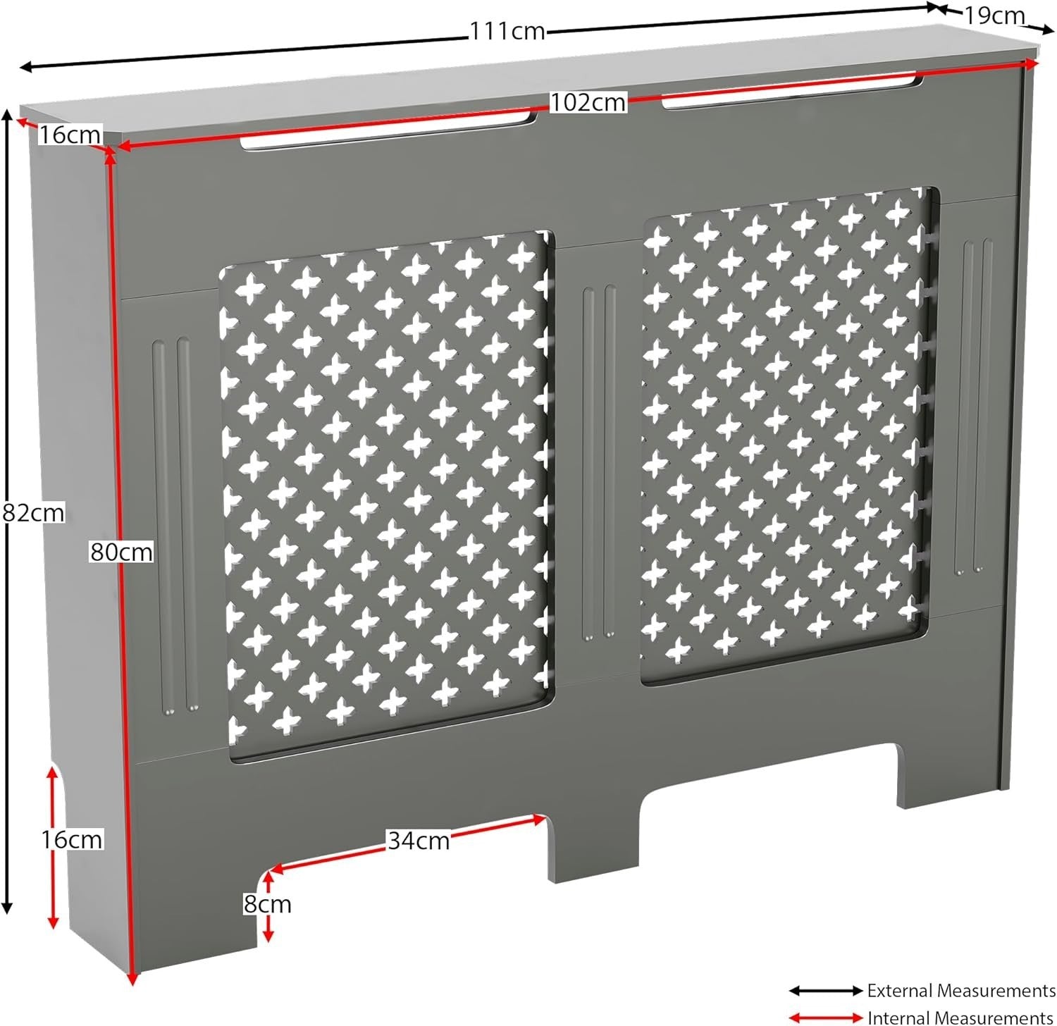 Medium Olive Grey Radiator Cover 82x111x19cm MDF Cross Pattern Modern Cabinet