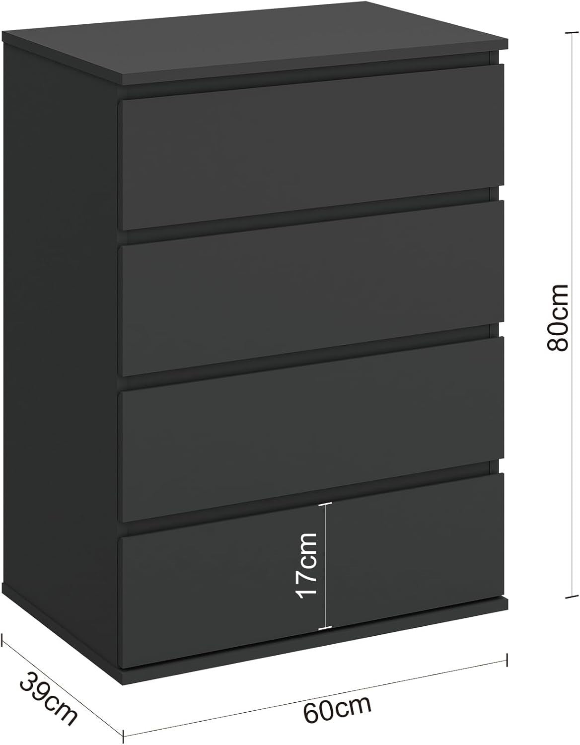 Modern Black Wooden Chest of Drawers 4-Drawer Tall Dresser Storage Organizer