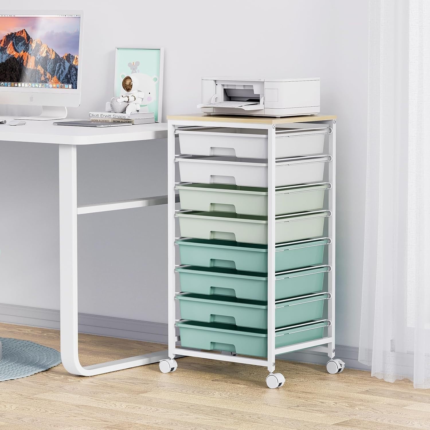 8 Drawer Rolling Storage Cart Utility Organizer Trolley Light Green