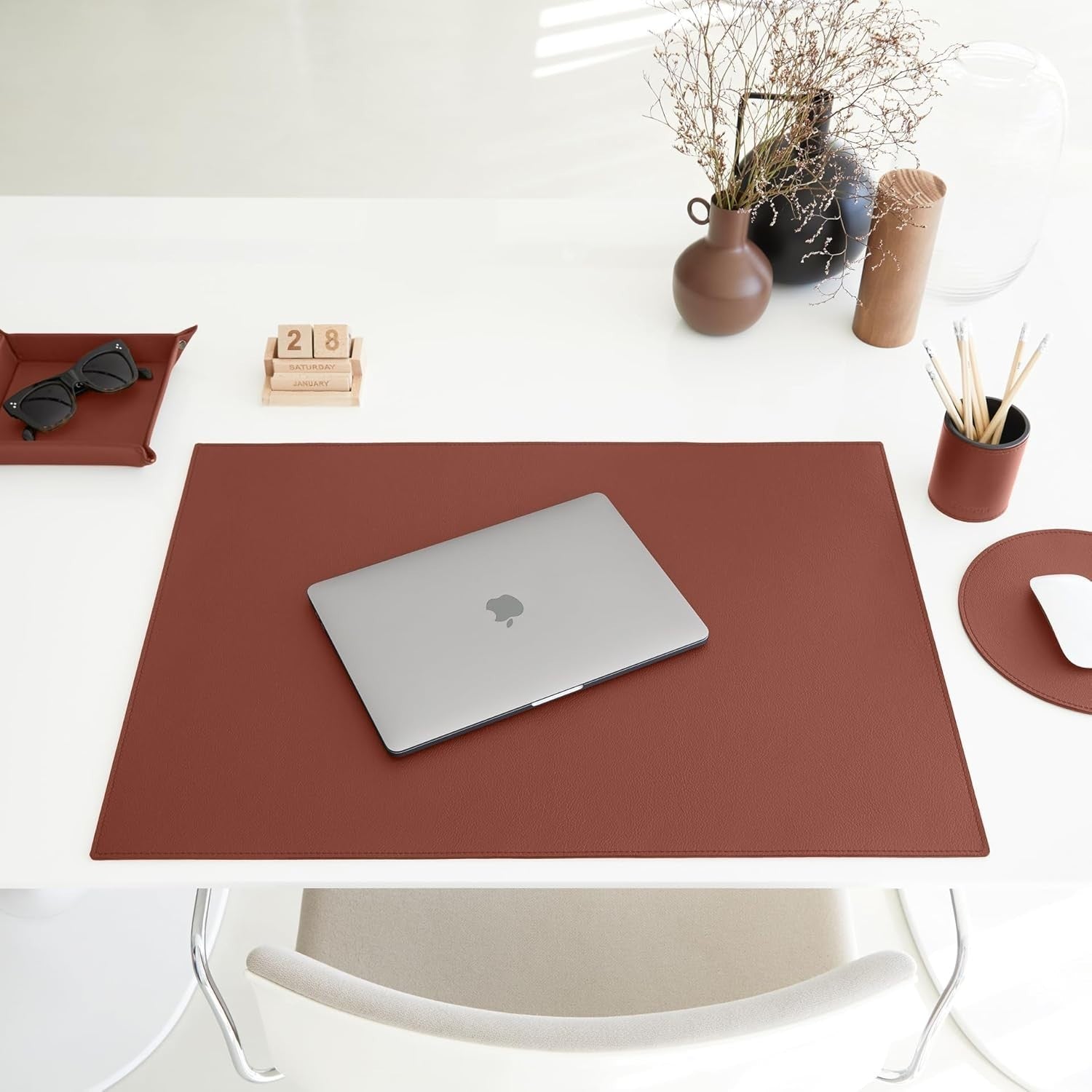 Leather Valet Tray Orange Brown – Desk Organiser for Keys, Coins & Jewellery