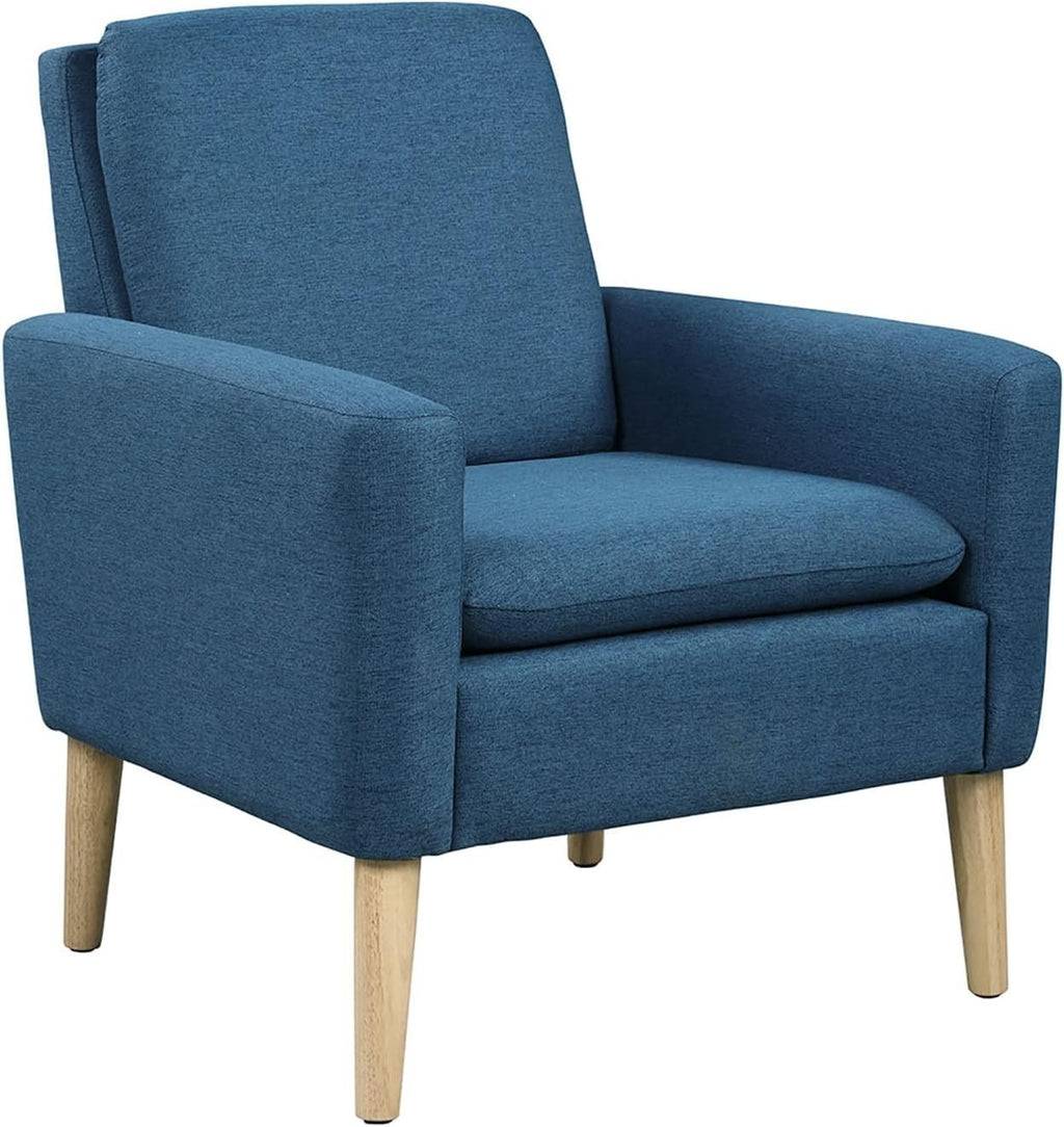 Blue Lounge Armchair Upholstered with Wood Legs for Living Room Bedroom