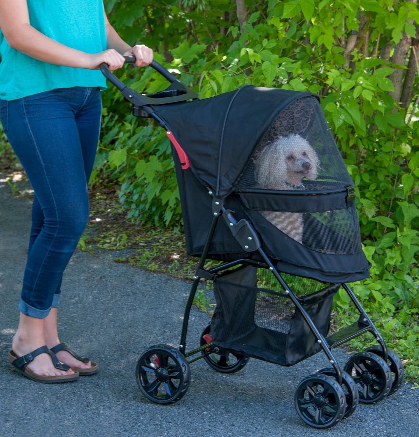 No-Zip Pet Stroller Foldable Dog Cat Pushchair 4 Wheels Easy Entry