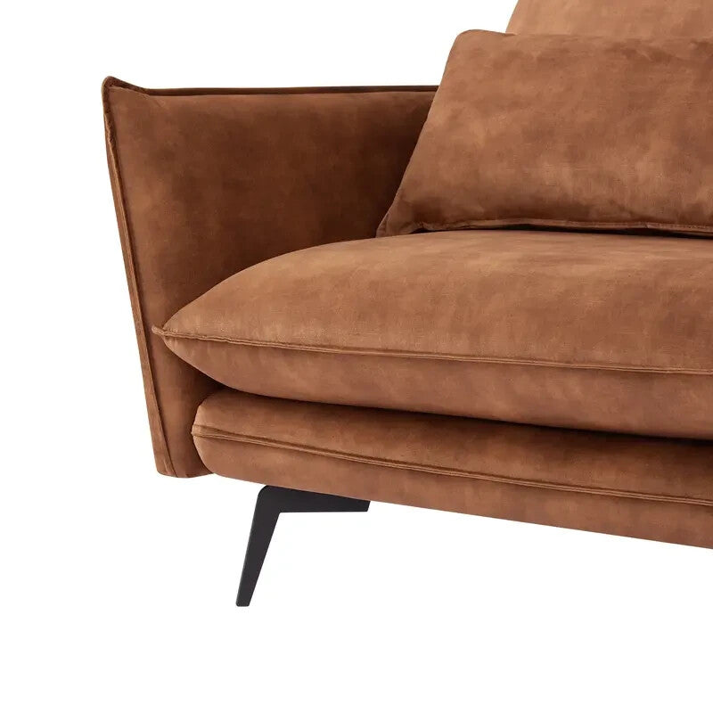 Luxury 3 Seater Corner Sofa w/ Right Chaise Velvet Rust Orange Modern