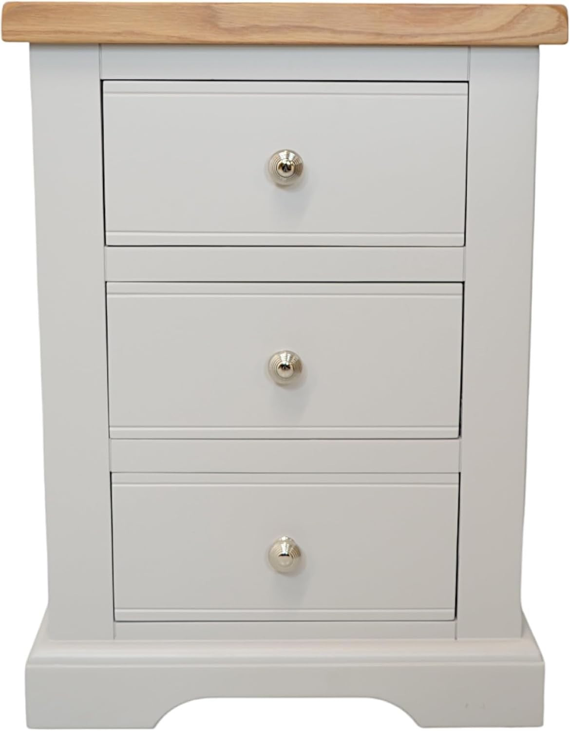Grey Oak Top 3 Drawer Bedside Table Solid Wood Cabinet 48x40x67cm Modern