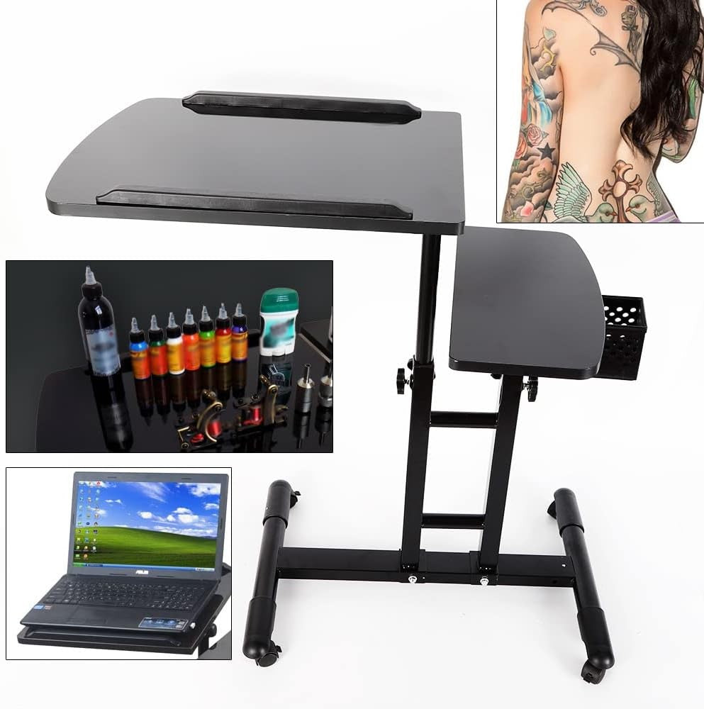 Portable Tattoo Workstation Adjustable Desk Mobile Studio Table with Storage