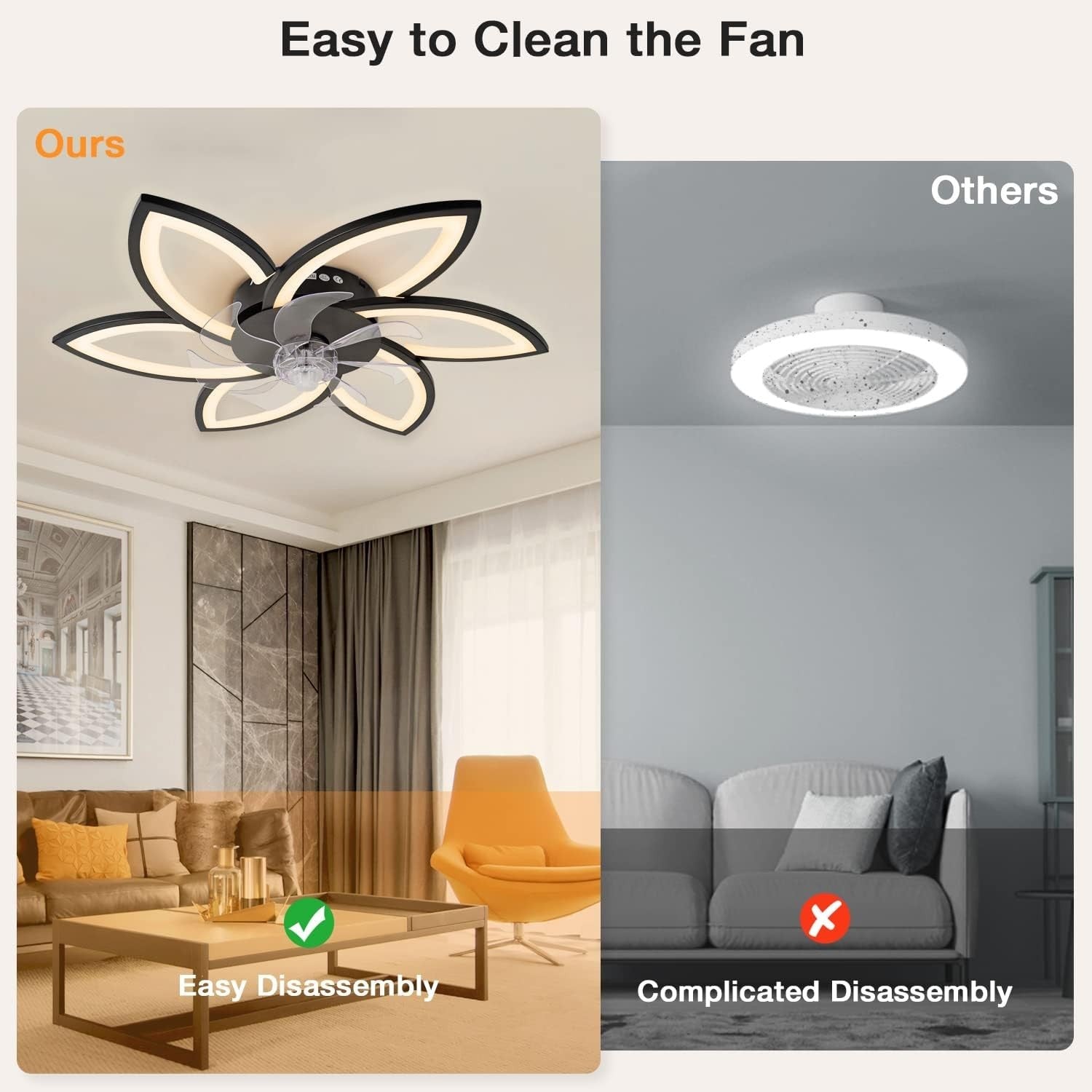 30.7" Ceiling Fan with Light, 6 Speeds, Stepless Dimming, Remote & App Control