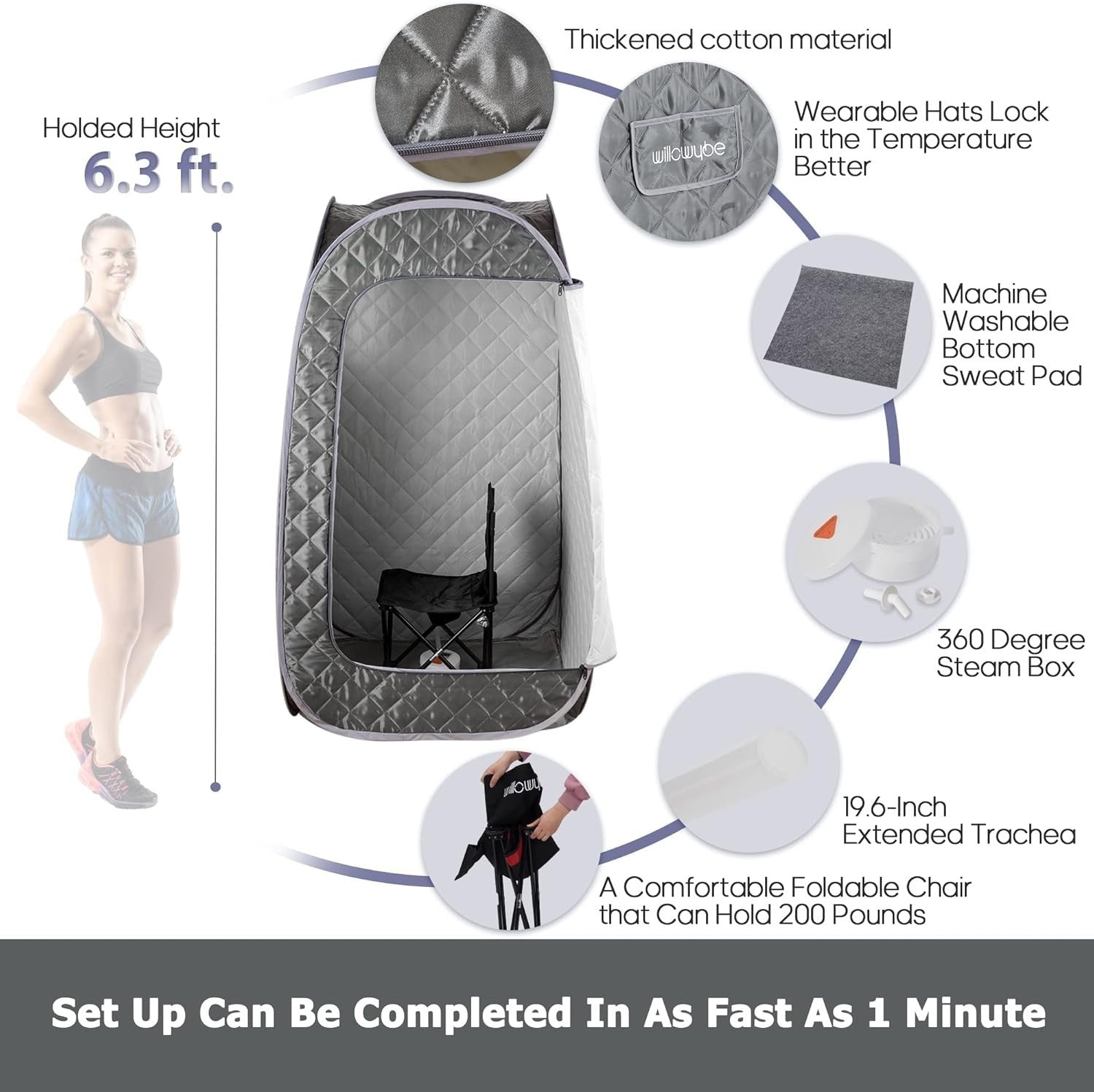 Portable Steam Sauna Spa Tent w/ Bluetooth Control & Chair – Home Detox
