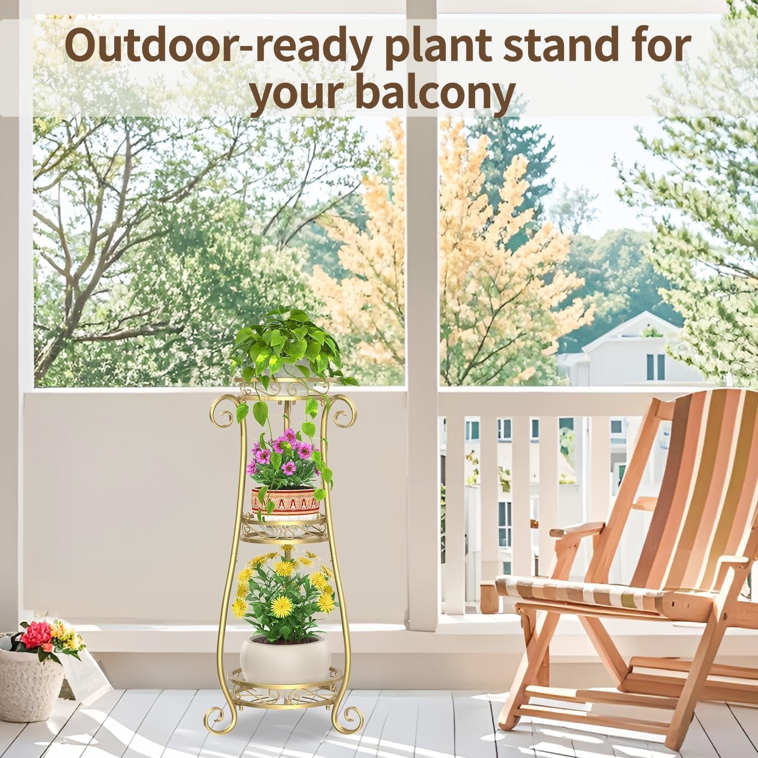 3 Tier Gold Metal Plant Stand Indoor Outdoor Tall Flower Pot Display Rack