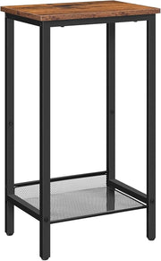 Narrow Tall Side Table with Charging Shelf, 2 Tier Industrial Bedside End Table