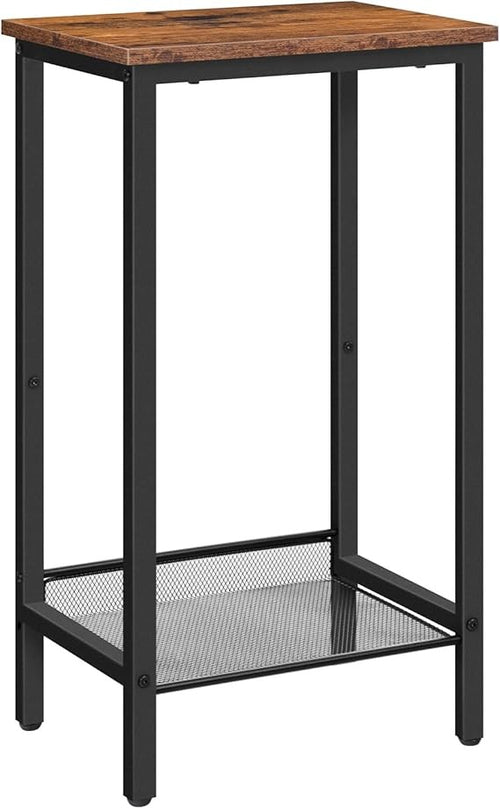 Narrow Tall Side Table with Charging Shelf, 2 Tier Industrial Bedside End Table