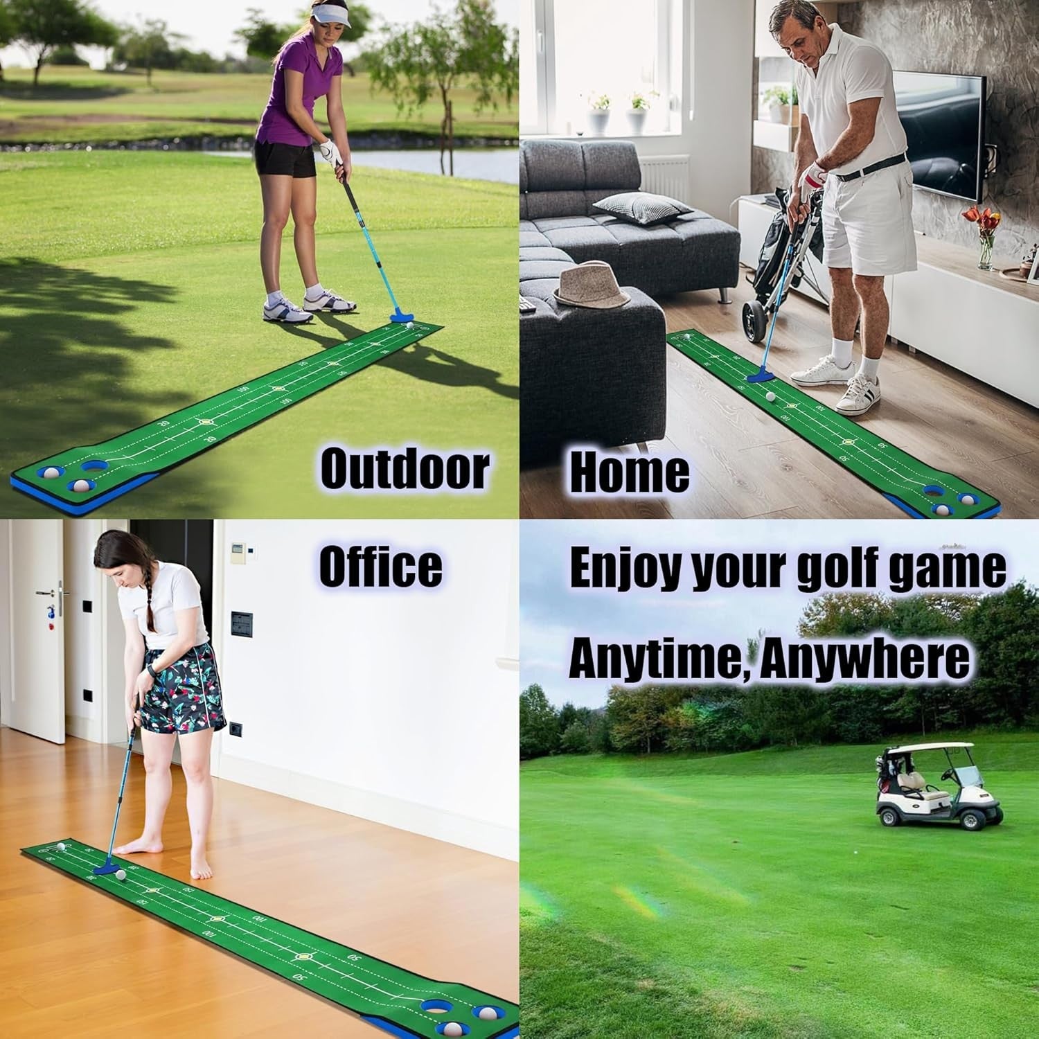 Golf Putting Game 74in Indoor Practice Mat Set With Putter Balls Cups