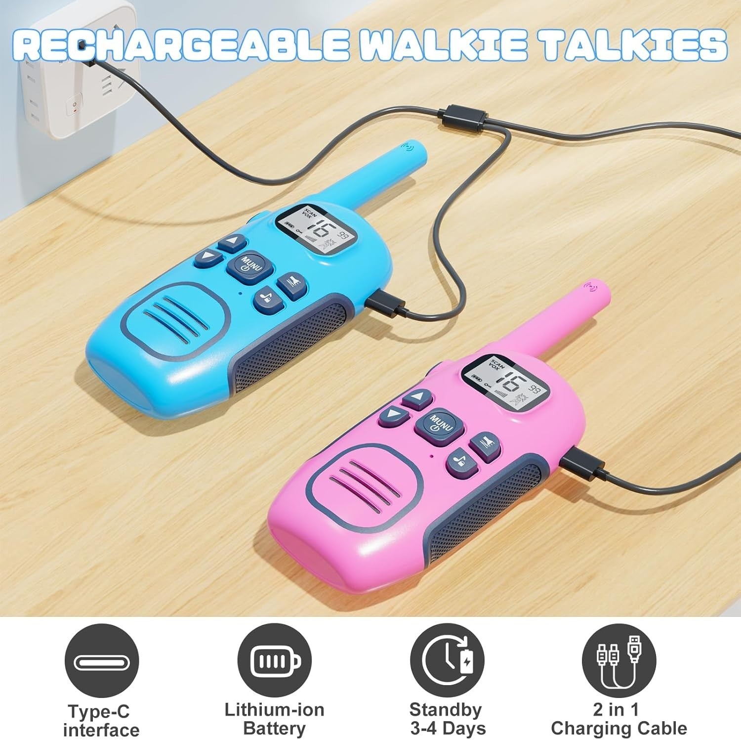 Rechargeable Walkie Talkies Kids Adults 2 Pack PMR446 VOX Long Range