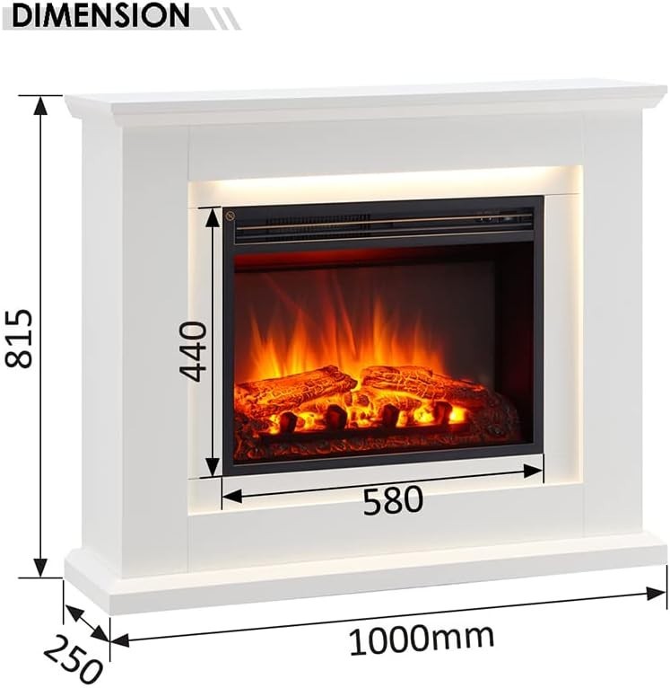39” White Freestanding Electric Fireplace LED Flame Heater Remote Control