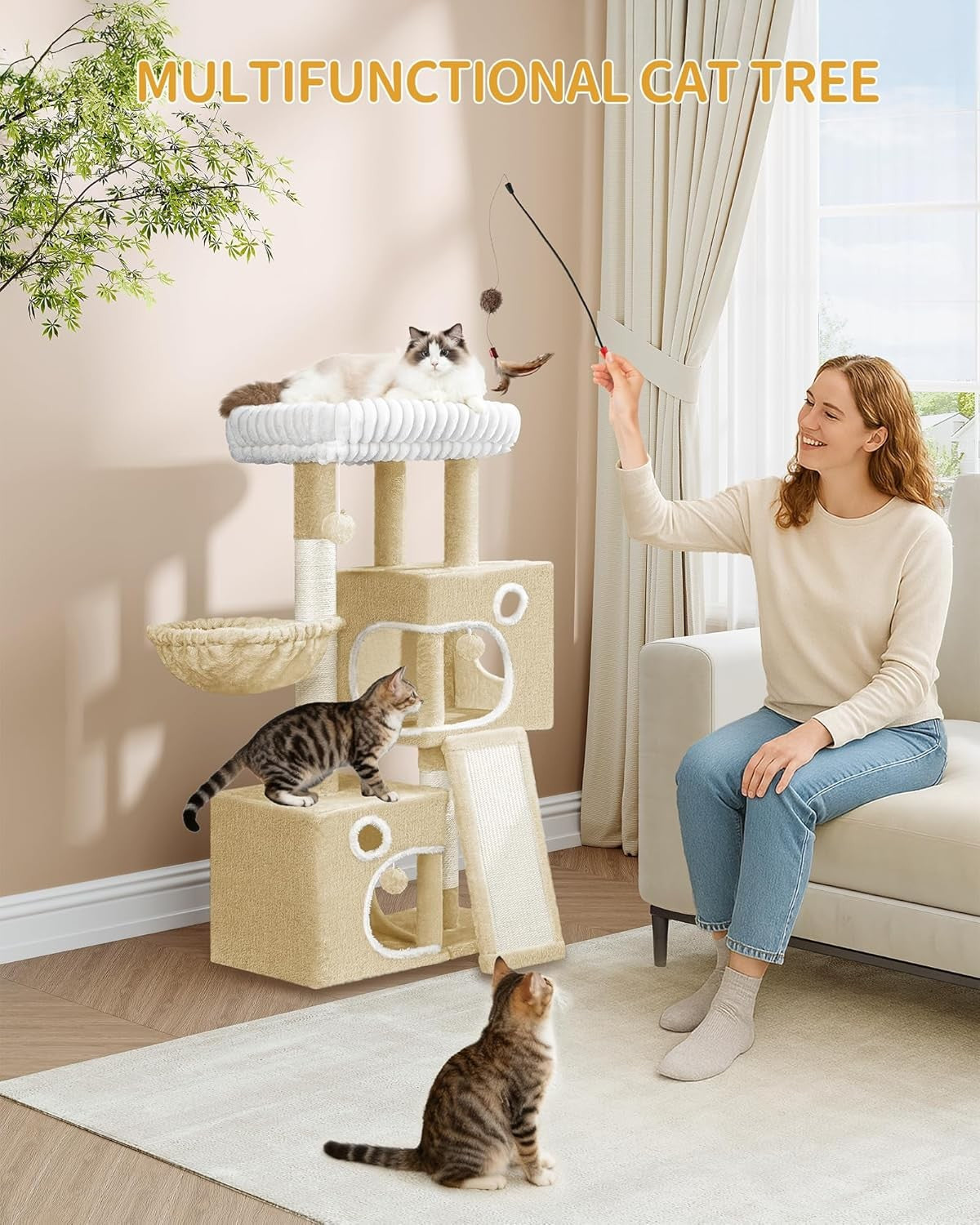 Cat Tree Tower Indoor 98cm Multi Level Scratching Post Condo Climbing