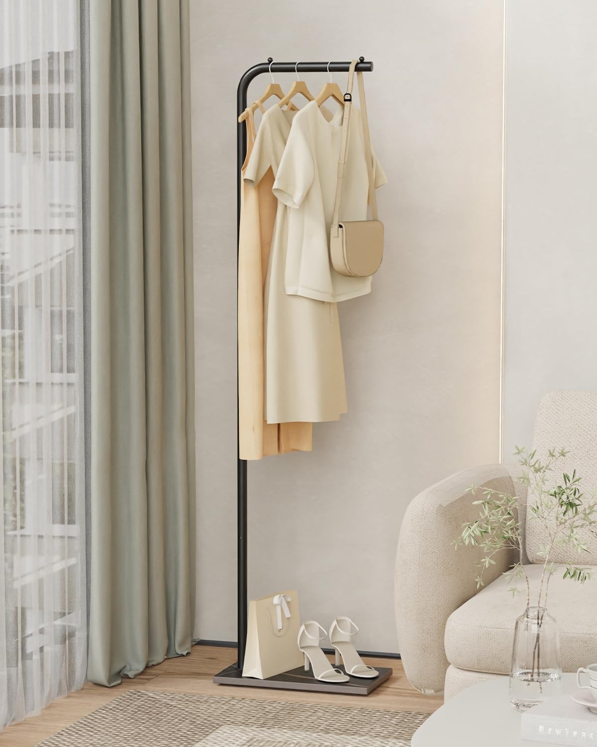 Black Metal L-Shape Coat Rack | Freestanding Clothes Stand 180cm Hall Organizer