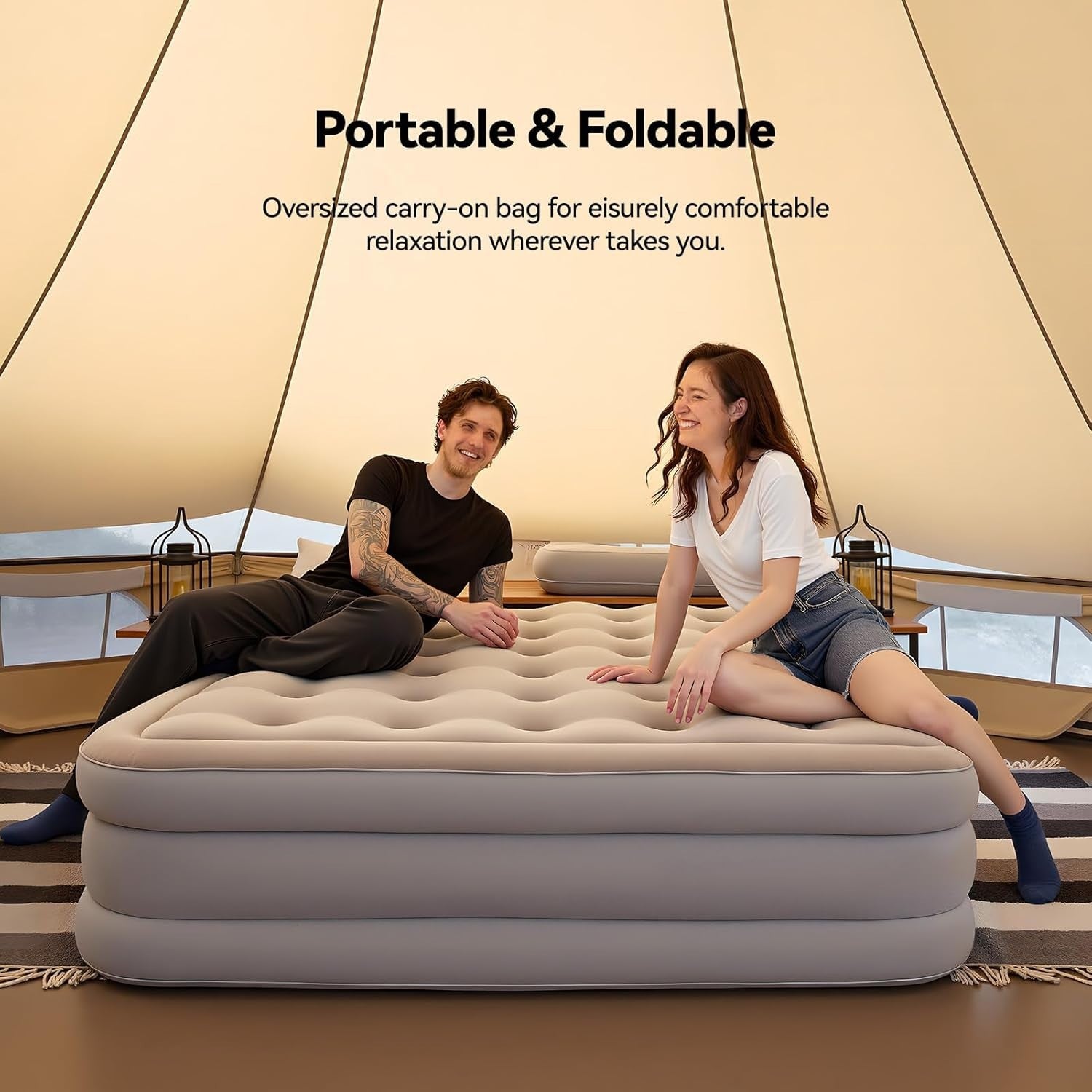 Double/King Air Mattress with Built-In Electric Pump – Inflatable Guest & Campin