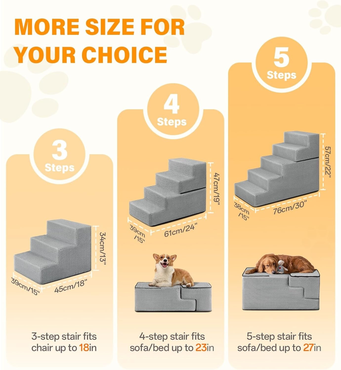 Grey 5 Step Dog Stairs Foldable Foam Pet Ramp 76x38x57cm