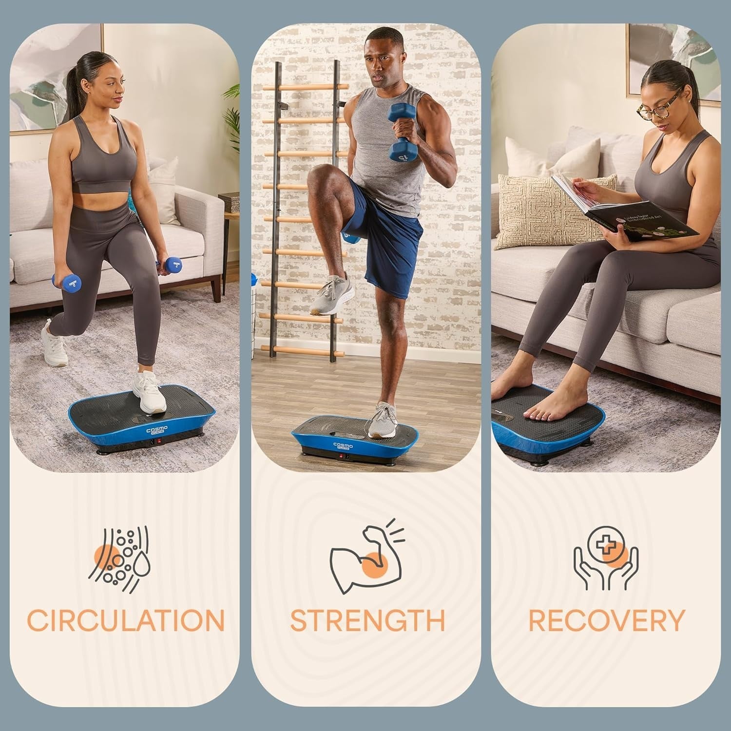 Blue Auto Start Vibration Plate Exercise Machine Lymphatic Drainage