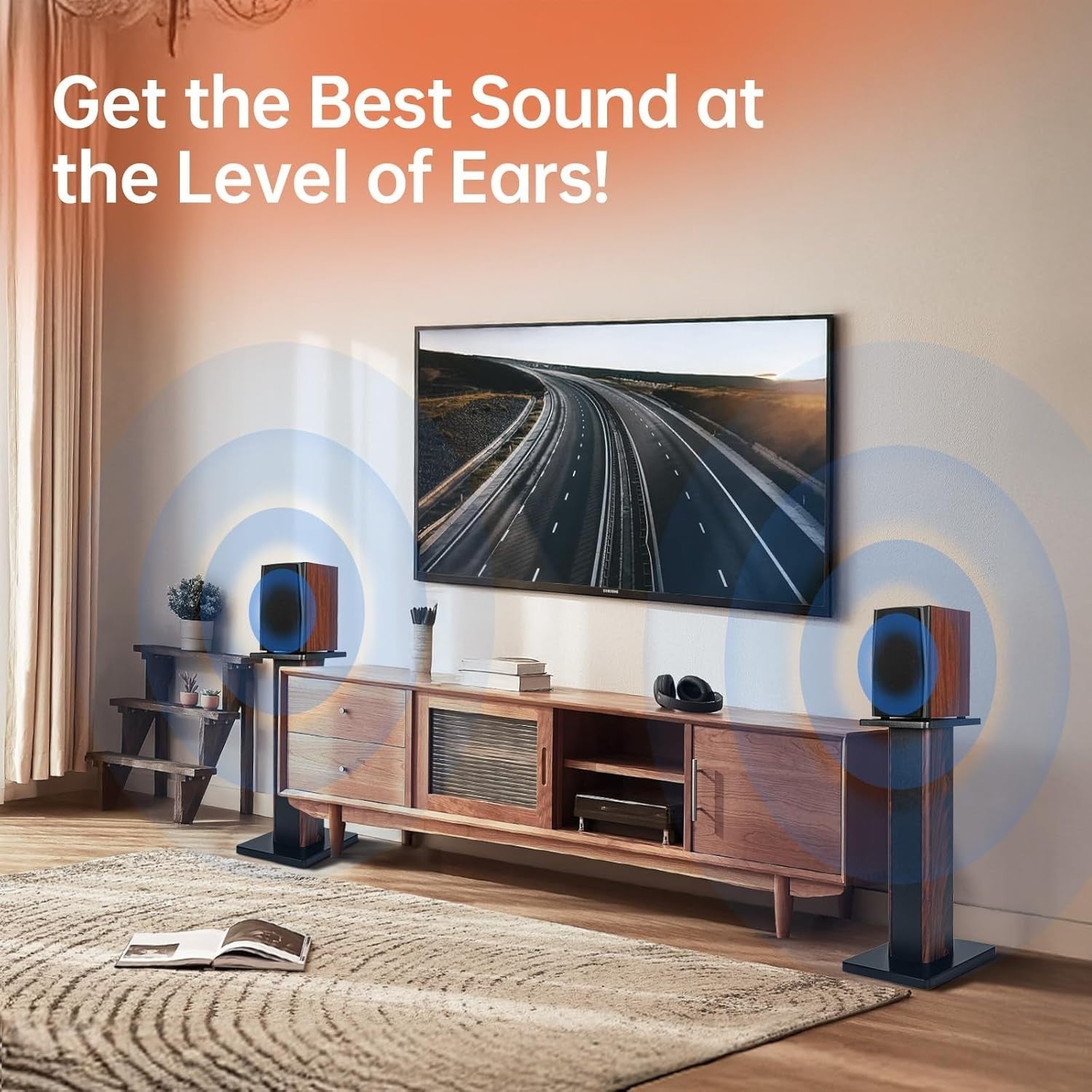 60cm Wood Speaker Stands HiFi Floor MDF Heavy Duty Sand Fill Pair