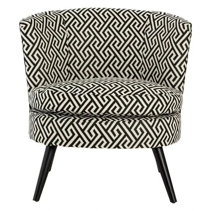 Greek Key Black Beige Accent Armchair | Round Jacquard Lounge Chair