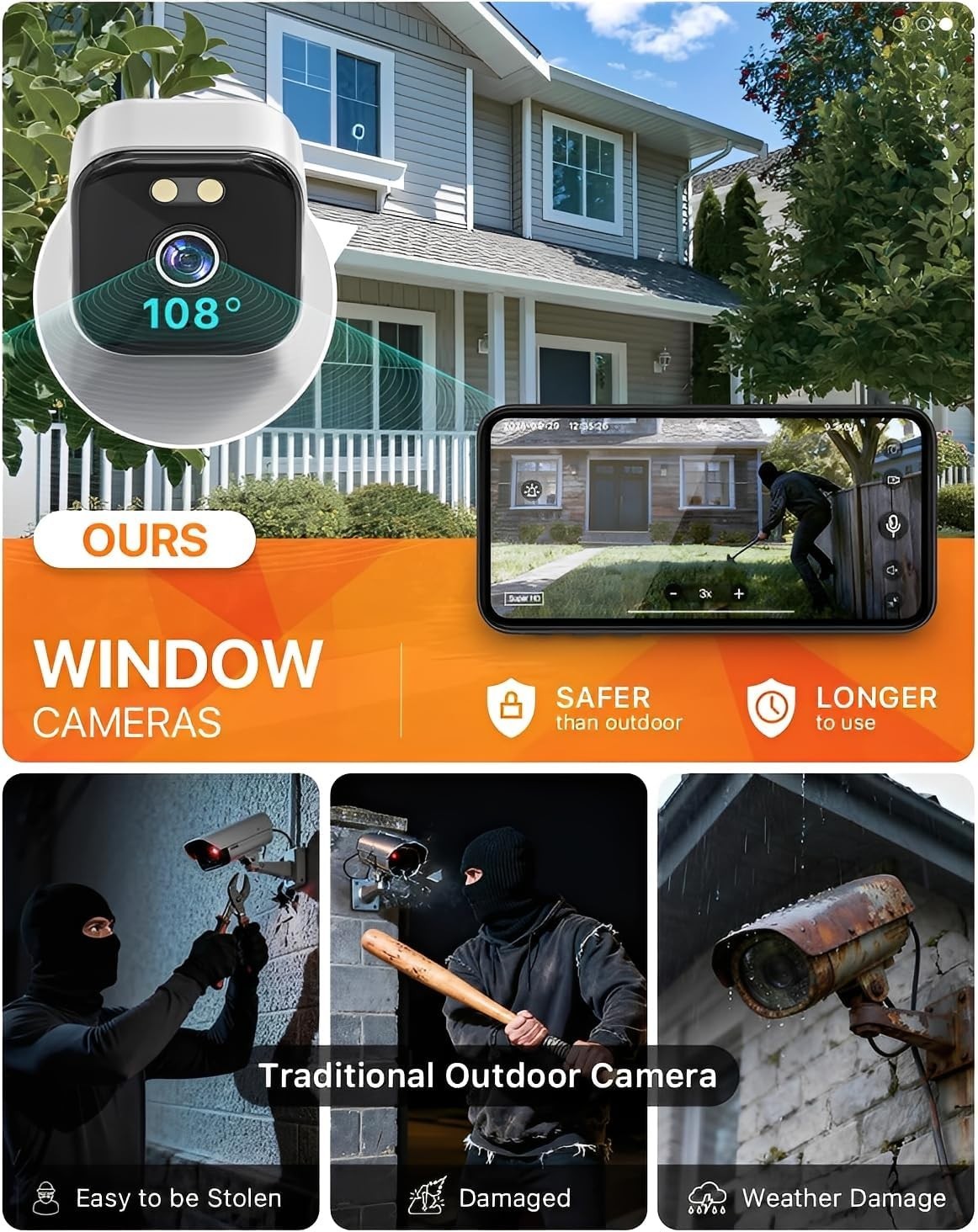 2K Window Security Camera AI Color Night Vision Dual Band WiFi CCTV
