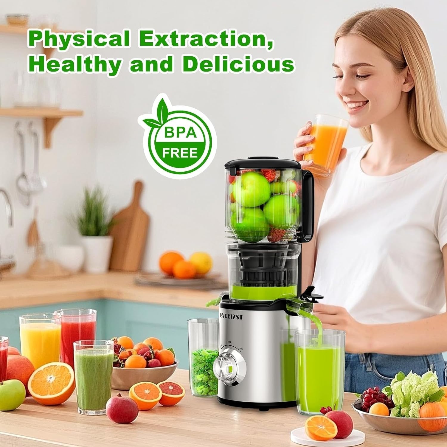 Cold Press Juicer 300W Slow Masticating Quiet High Yield Easy Clean