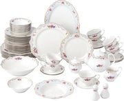 57pc Bone China Dinnerware Set Floral Gold Trim Plates Cups Serving Set