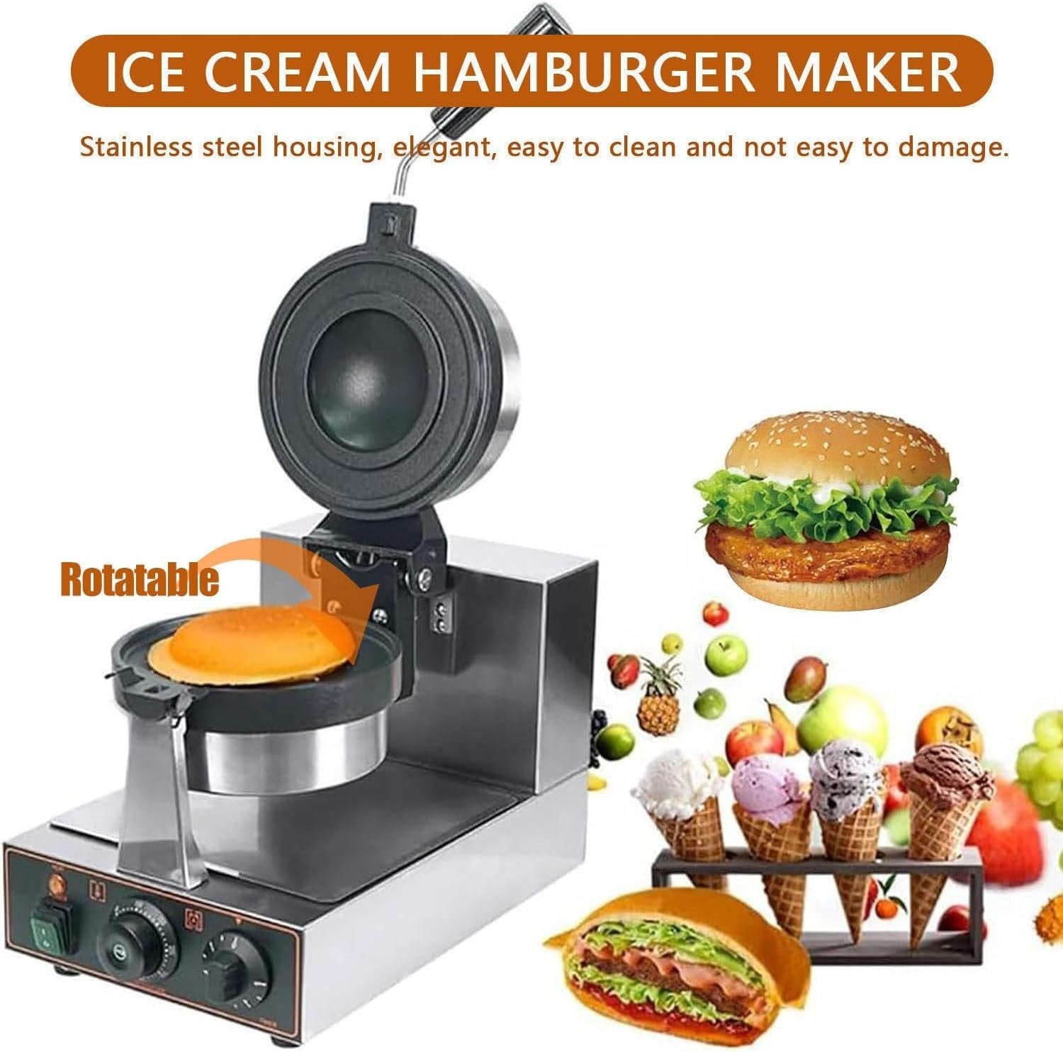 Commercial Waffle & Panini Maker Electric Non-Stick Dual Heating 258W