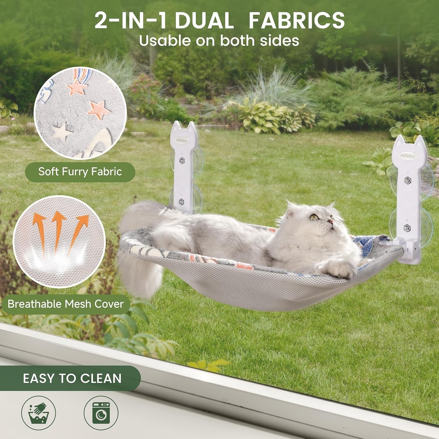 2 Pack Cat Window Hammock Foldable Perch w Glow Reversible Mat