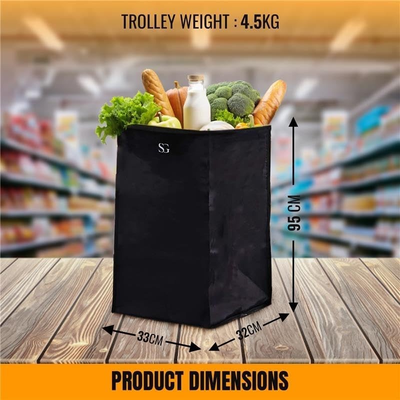 Foldable 4-Wheel Shopping Trolley Cart with Removable Bag - Heavy Duty