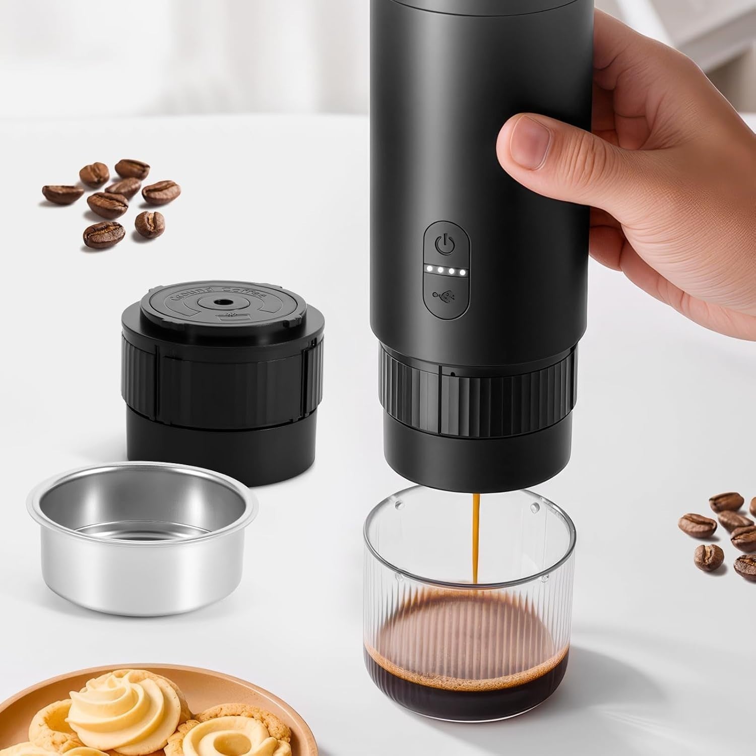 Portable Electric Espresso Maker | USB-C Rechargeable Travel Coffee Machine Blk