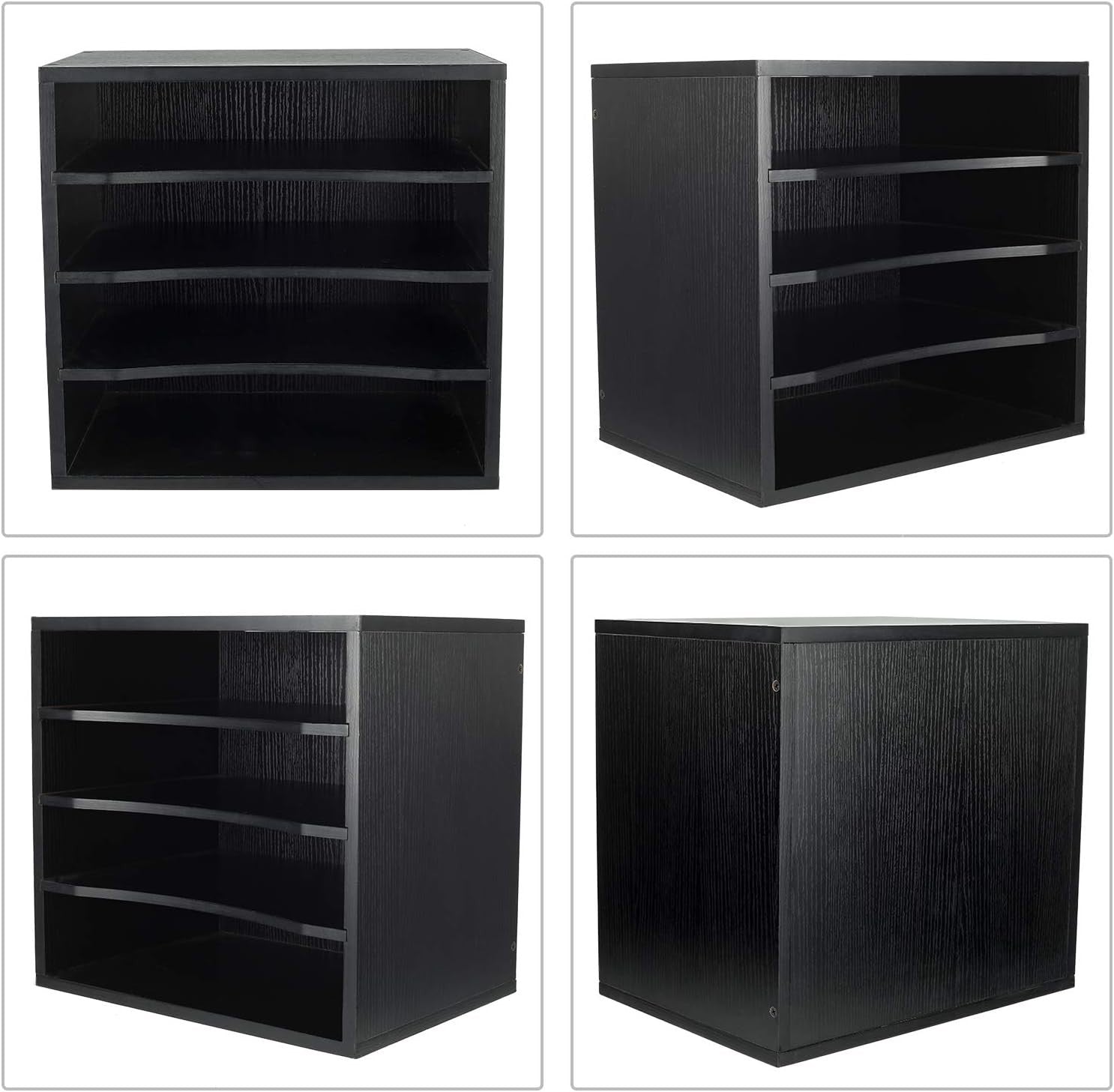 4-Tier Black Desk Paper Tray Organizer for Files, Letters & Documents