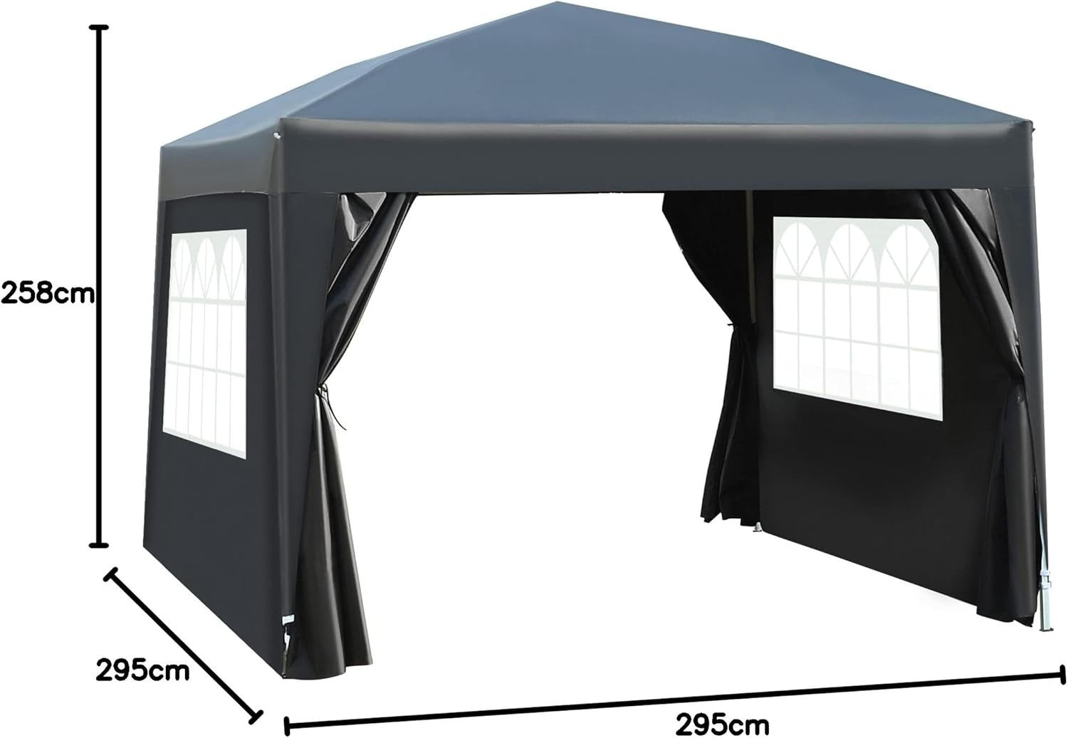 3x3m Pop Up Gazebo Garden Party Tent Waterproof w/ Sidewalls Black