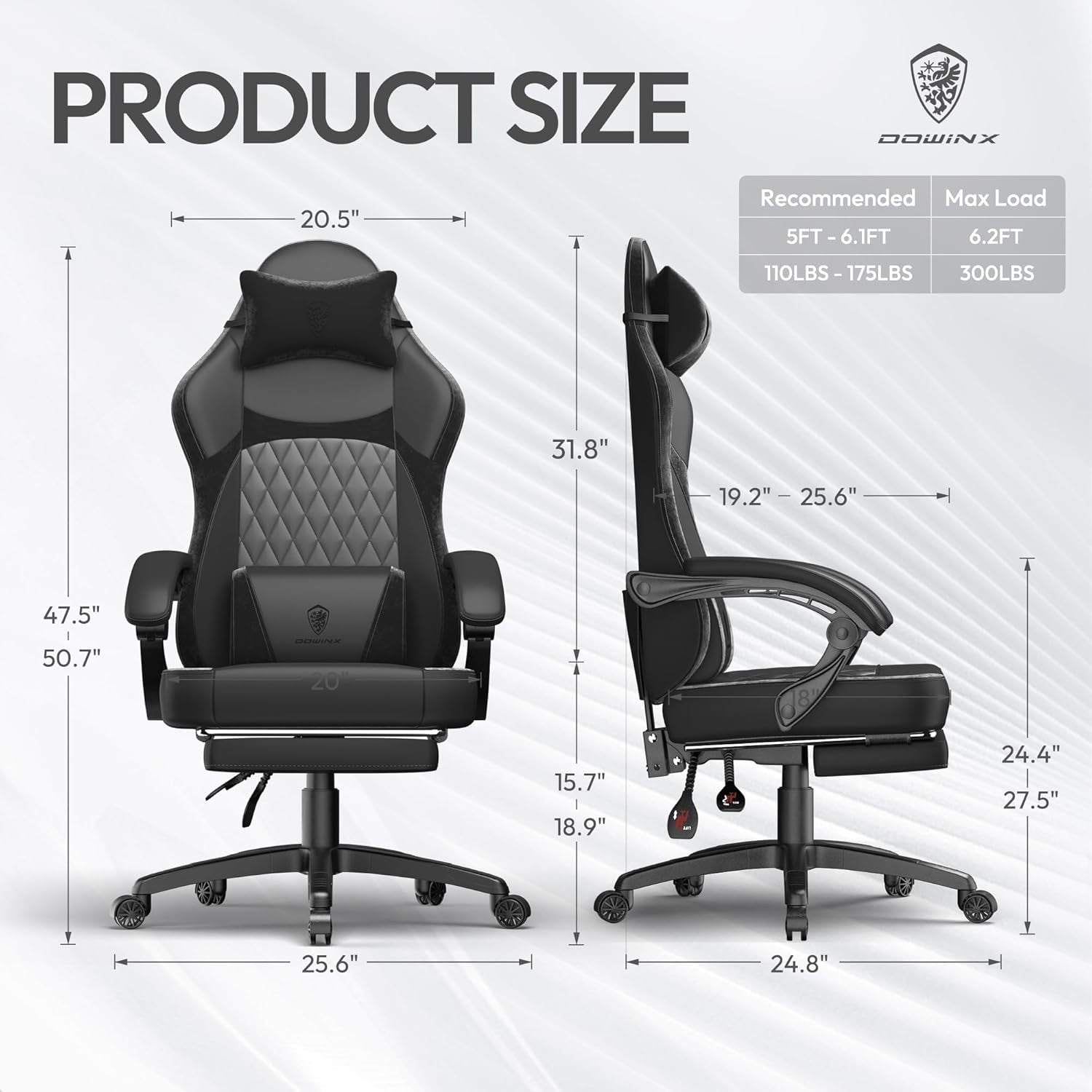 Black Gaming Chair Recliner w/ Footrest Massage 145° Ergonomic