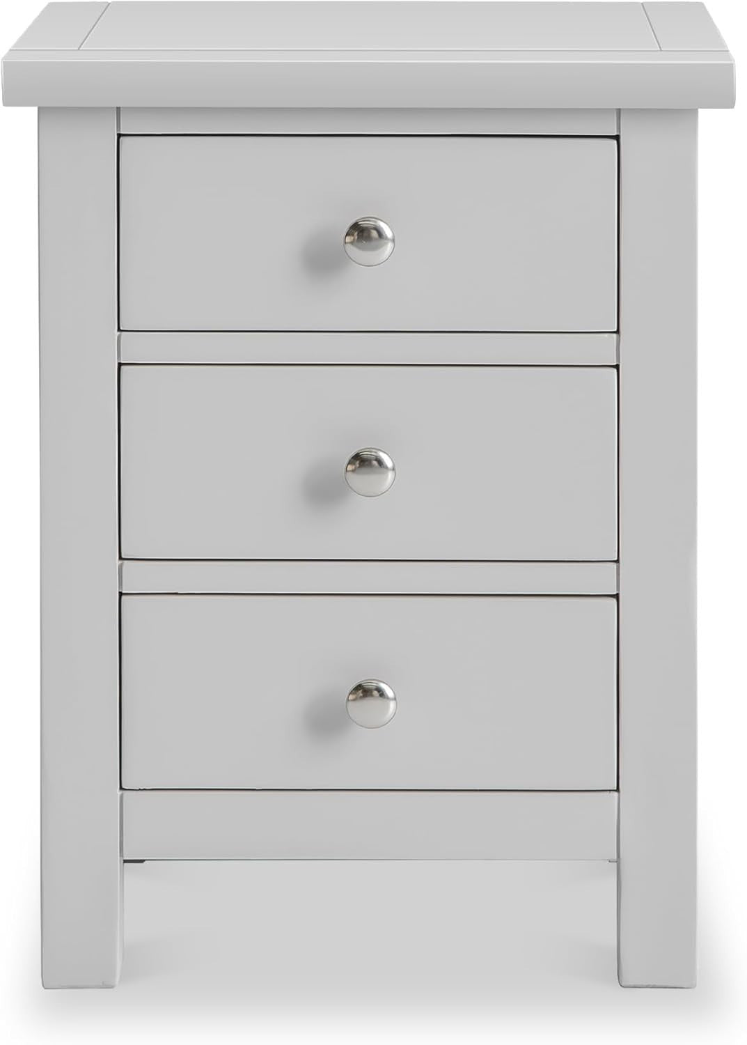 Dove Grey Solid Wood 3 Drawer Bedside Table Fully Assembled 42x32x56cm