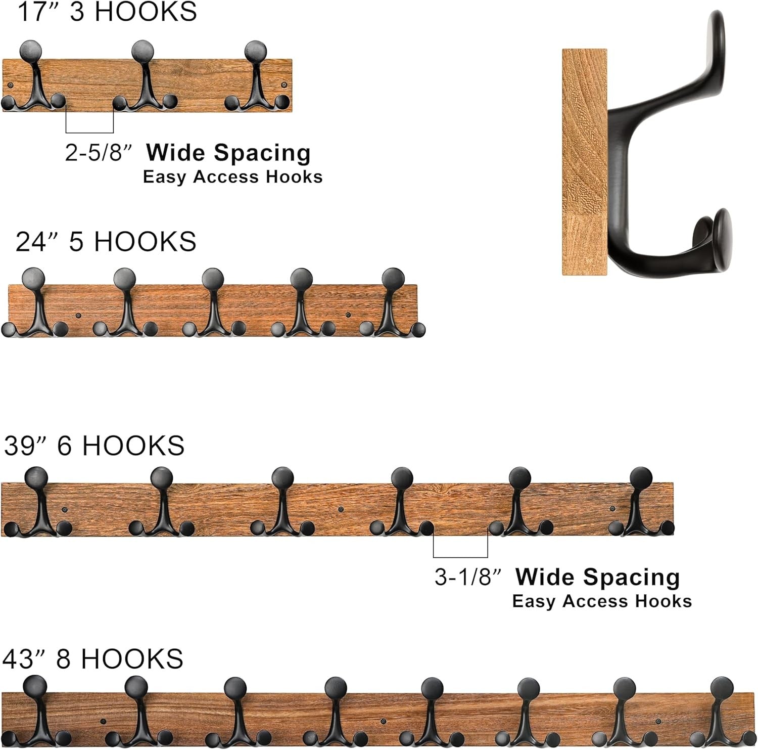 Wood Burnt Wall Coat Rack 6 Triple Hooks | 99cm Rustic Hanging Rail